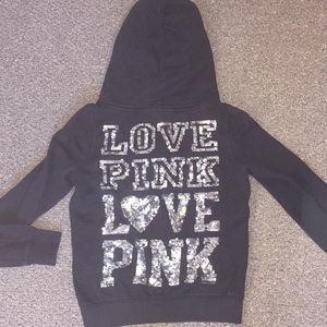 Bling PINK Victoria’s Secret black sweatshirt
